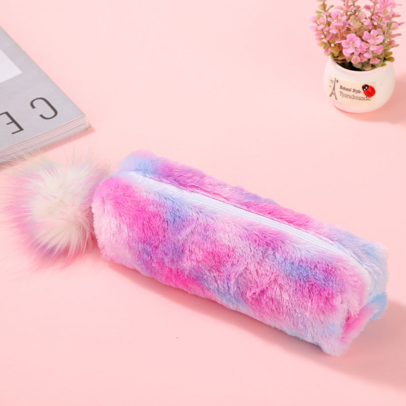 Wholesale Rainbow Color Plush Pencil Case